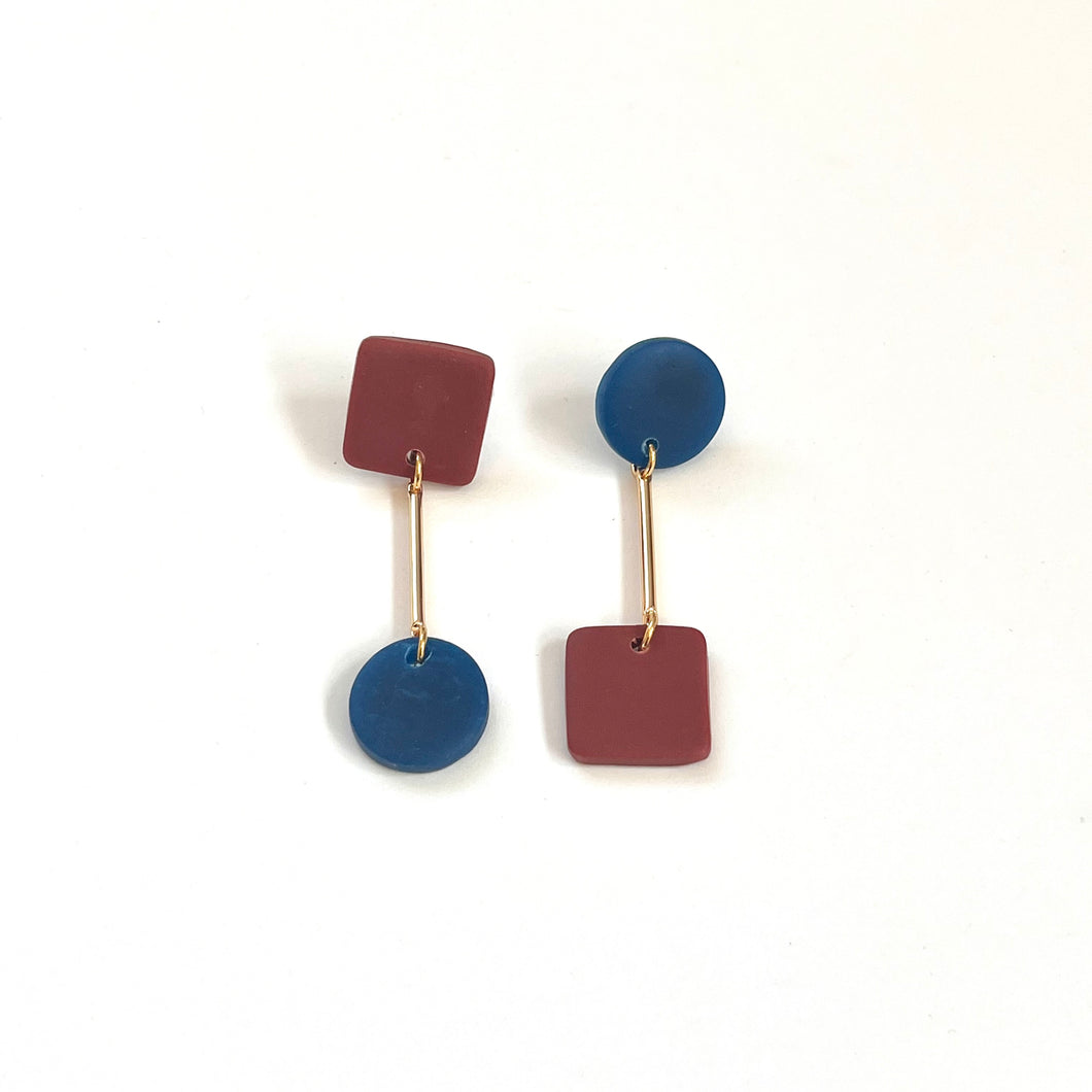 red and blue fall color handmade earring