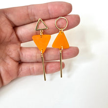 orange geo linear dangles handmade earrings