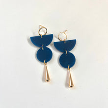 gold tear drop earrings ocean blue handmade