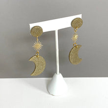 gold sun and moon polymer clay earrings