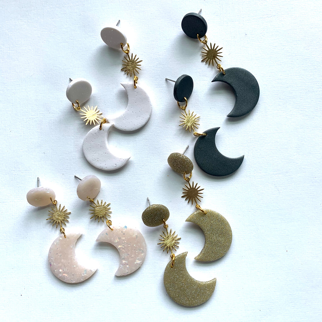 Black Moon and Star Polymer Clay Earrings